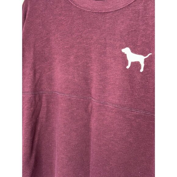 Victoria's Secret PINK Women's XS LS Crewneck Maroon White Logo Pullover Sweatsh - Picture 3 of 6